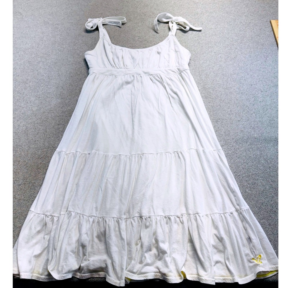 American Eagle Tiered Midi Dress Women M White Boho Tie Strap Cotton Prairie Y2K